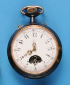 Große französische Musik-Taschenuhr mit sichtbarer Unruh