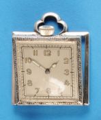 Viereckige Silbertaschenuhr mit Aufstellbügel