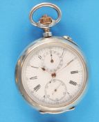 Henchoz Frères große Silbertaschenuhr mit Chronograph