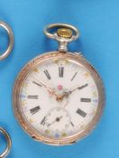 Reich floral gravierte silberne Damentaschenuhr mit Zylindergang