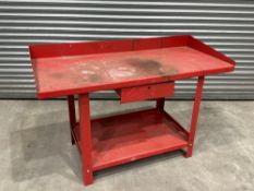 2-Tier Metal Workbench With Central Drawer, Approx. 980mm h x 1505mm w x 660mm d