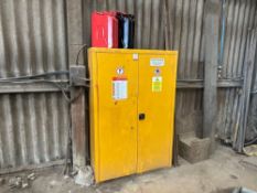 Metal COSHH Cupboard, To Include; 2no. Jerry Cans All Contents, Approx. 1800mm h 1200mm w x 450mm d,