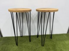 2no. Metal Framed Oak Topped Stools 380 x 730mm
