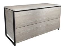Boxed & Unused FEDERICO SKU118-589 Two-Drawer Chest Sideboard In Weathered Oak With Black Frame