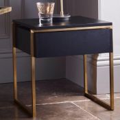 Boxed & Unused FEDERICO SKU118-578 Side Table Single Drawer In Black Stained Oak With Brass Frame