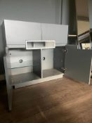 Ex-Display SAYOYE SKU413-113 Tall TV & Media Sideboard In Graphite Matt Lacquer With White