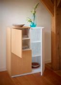 Ex-Display MARLOW SKU513-136-NSP 3-Door Tall Sideboard In Matt White Lacquer With Contrasting Oak