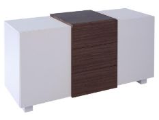 Unused MARLOW SKU513-103-NSP Double Door 3-Drawer Sideboard In White Lacquer In Contrasting Walnut