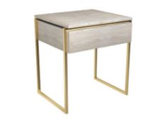 Boxed & Unused FEDERICO SKU118-581 Side Table Single Drawer In Weathered Oak With Brass Frame 430