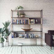Boxed & Unused FEDERICO SKU118-630 High Bookcase, Polished Frame With Glass Shelving & Weathered Oak