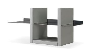 Unused ALBERTO SKU119-259 2-Tier Wall Shelf Unit In Grey With Dark Chrome Accent 700 x 250 x