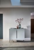 Boxed & Unused ALBERTO SKU119-211 Double Door High Sideboard In Grey With Dark Chrome Accent 1100