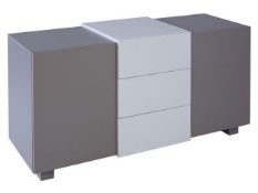 Unused MARLOW SKU513-105-NSP Double Door 3-Drawer Sideboard In Stone Lacquer In Contrasting White