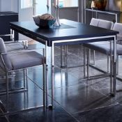 Boxed & Unused FEDERICO SKU118-642 Extending Dining Table In Black Stained Oak With Polished Frame