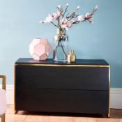 Boxed & Unused FEDERICO SKU118-584 Two-Drawer Chest Sideboard In Black Stained Oak With Brass