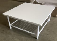 ALBERTO SKU119-246 Square Coffee Table In White With Dark Chrome Accent 900 x 900 x 420mm, RRP: £