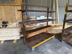 4-Tier Mobile Steel Framed Rack with Removable Timber Shelf Inserts, Approx. 2180mm h x 2120mm w x
