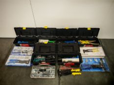 Quantity of various rivet guns, associated equipment and carry boxes