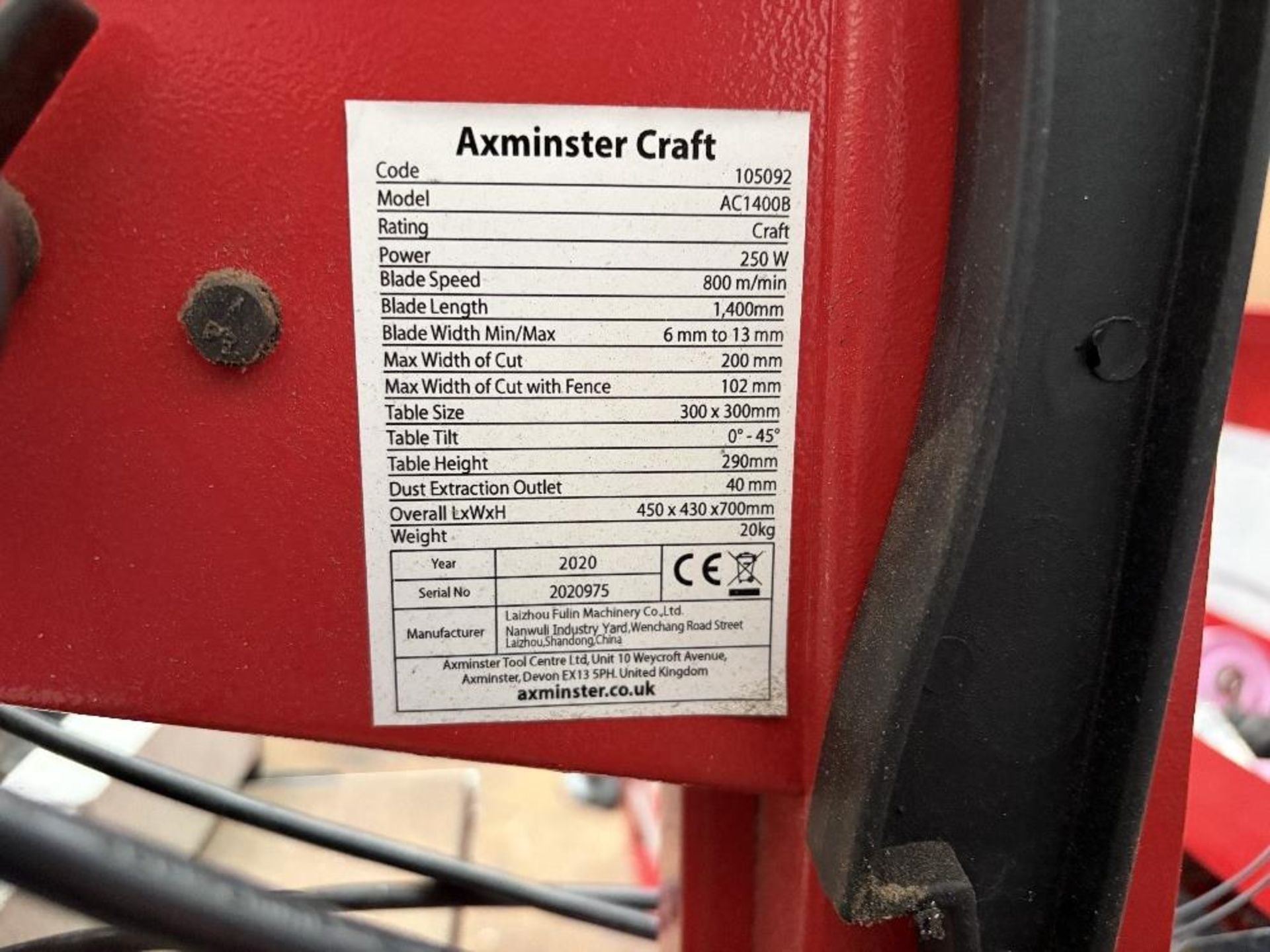 Axminster craft bench top continuous band sawModel: AC1400BSerial No ...
