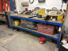 Steel workshop bench with contents