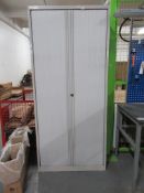(4) Bisley metal tambour fronted storage cupboards with assorted contents