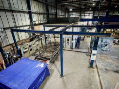 Overhead crane and gantry system with hoist and glass vacuum lifter to include: