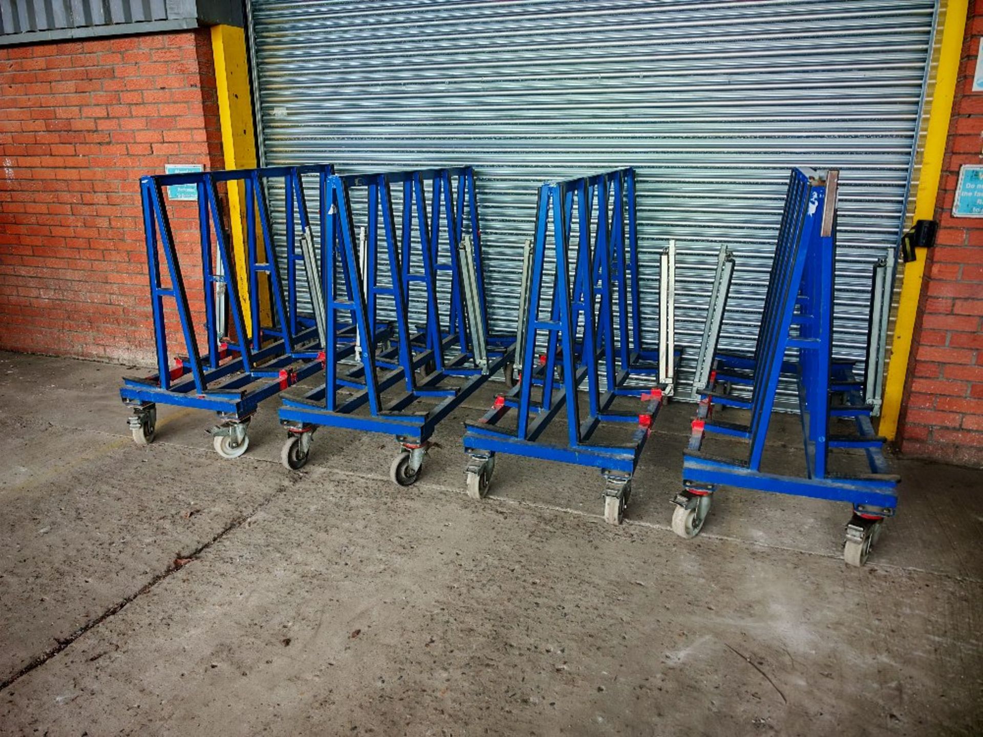 (4) Hegla TL110 mobile A-frame glass trolleys with securing attachment arms - Image 4 of 16