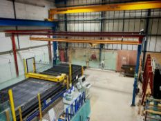 Overhead crane and gantry system with hoist and glass vacuum lifter to include: