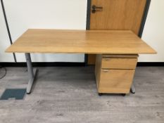 Office Work Bench With 2 Tier Wheeled Wooden Pedestal