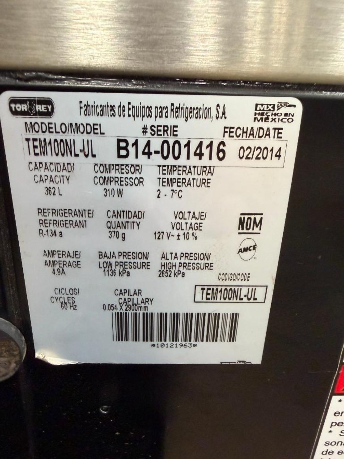 TORREY TEM100NL-UL 40" CURVED GLASS REFRIGERATED DISPLAY CASE - Image 6 of 14