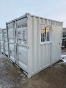 Shipping Container Complete with Barn Doors, (1) Man Door & Window