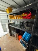 Contents of Shelf Including Parts Bins, Filing Cabinet, Chairs, etc.