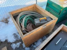 Crate of Assorted Hoses, Toolbox w/ Clips, etc.