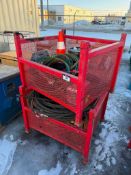 Lot of (2) Stacking Metal Crates w/ Assorted Contents, Including Oxy/Acetylene Hoses, Cable, etc.