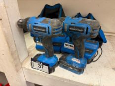 Lot of (2) Mastercraft 20V Cordless Drills w/ (2) Batteries and (2) Chargers