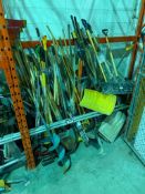 Lot of Asst. Picks, Shovels, Rakes, Scrapers, and Sledge Hammers.