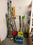 Lot of Asst. Brooms, Dust Pans, Mops, etc.
