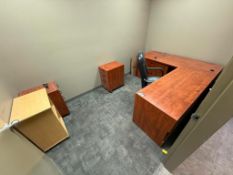 Contents of Office, Including L-Shaped Desk w/ Task Chair, (2) Desk Drawers, Mobile Shelf, etc.