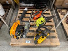 Pallet of Assorted Chainsaws, Leaf Blower & Hedge Trimmers