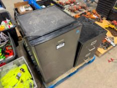 Pallet of Asst. Fridge, Filing Cabinet, Bins, etc.