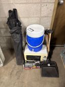 Lot of Asst. Water Cooler, Microwave, Camping Chairs, (5) Snow Brushes, (4) Dust Pans, etc.