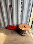 Lot of asst. tarps, wire rope, rolling cart, hoses, etc.