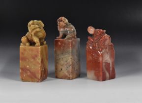 THREE CHINESE SOAPSTONE CARVED SEALS QING DYNASTY, LATE 19TH/EARLY 20TH CENTURY