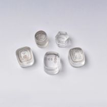 A COLLECTION OF FIVE ENGRAVED GLASS SEAL MATRIX 19TH CENTURY