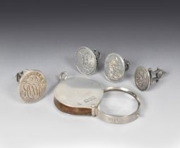 A COLLECTION OF FOUR WHITE-METAL ENGLISH SEALS 18TH CENTURY