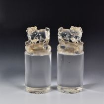 A PAIR OF CHINESE ROCK-CRYSTAL 'LION-DOG' SEALS QING DYNASTY, 2ND HALF 19TH CENTURY