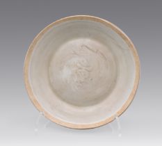 A CHINESE PORCELAIN WHITE-GLAZED 'DOUBLE FISH' DISH, SONG DYNASTY, 12TH/13TH CENTURY