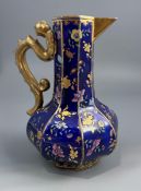 Mason's ironstone chinoiserie ewer with grotesque handle, cobalt blue ground