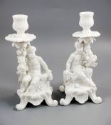 Rare pair of Minton figural candlesticks with putti, c.1820