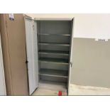 Three double door steel storage cupboards: 2 x 1.95m(H) x 950mm(W) x 420mm(D); 1 x 1.95m(H) x
